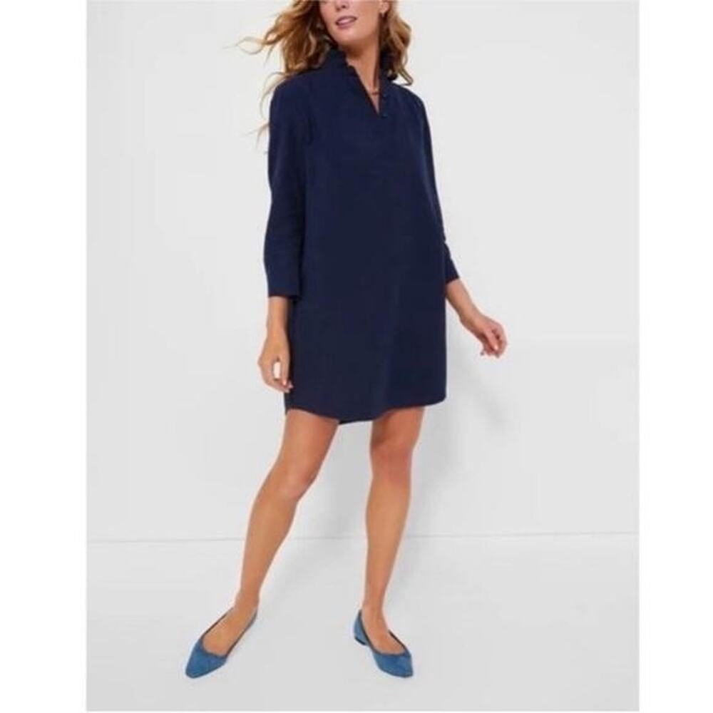 Tuckernuck Pomander Place Shirt Dress Womens XS Navy Cotton 3/4 Sleeve Shift New - Picture 14 of 16